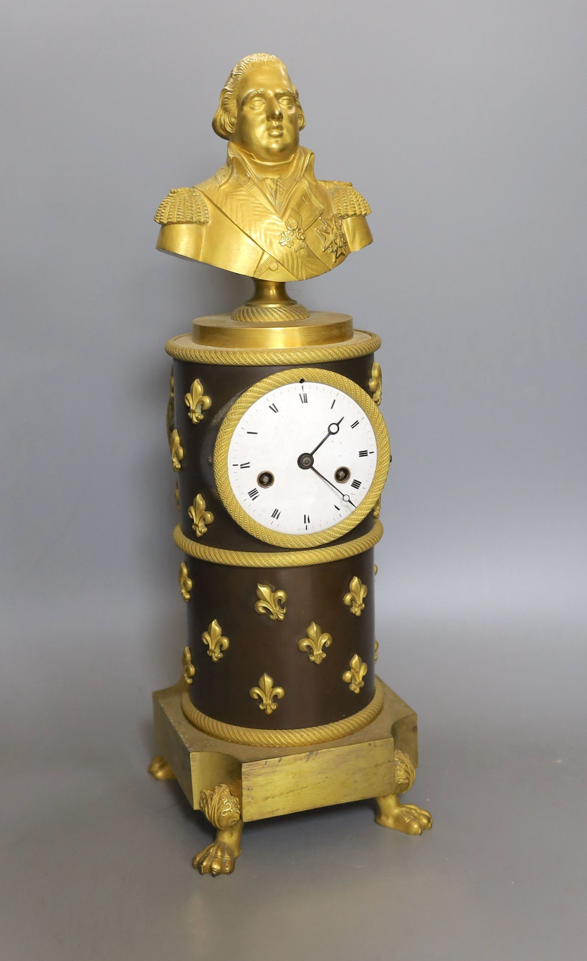 A bronze and ormolu Dresden 'bust' mantle clock - 46cm high